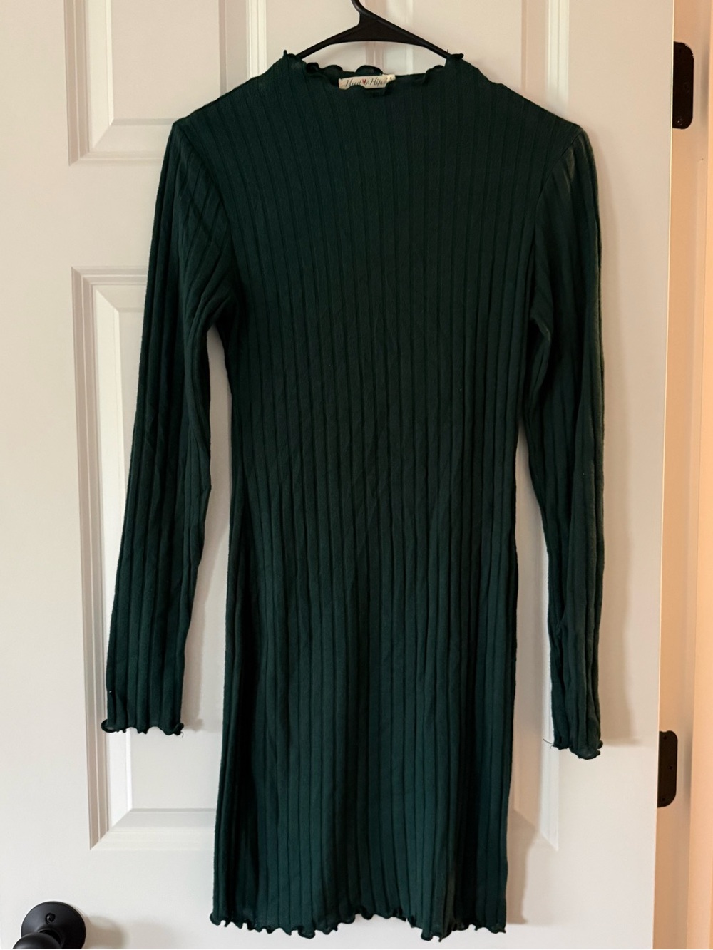 Heart Hips Forest Green Ribbed Long Sleeve Dress